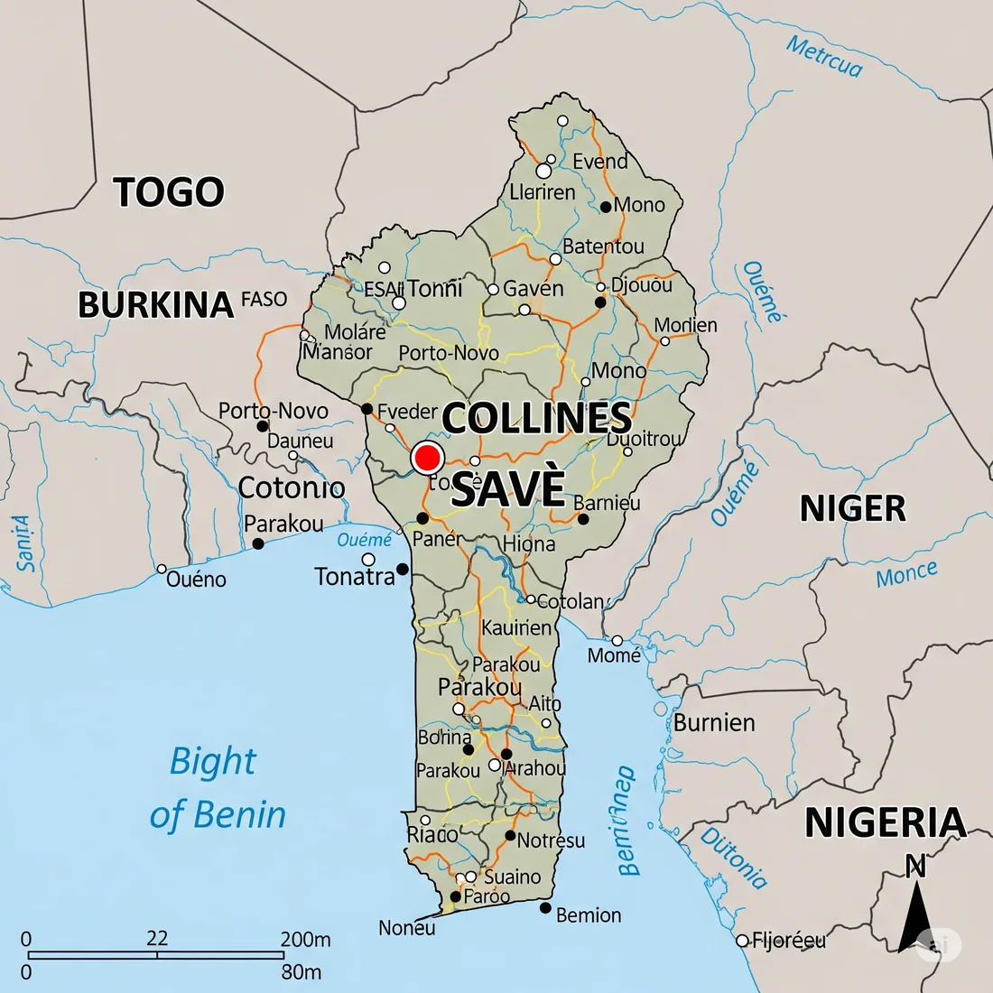 Carte du Bénin avec Savè mis en évidence